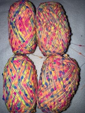 Colorful Multicolor Pom-Pom Novelty Yarn - 4 Full Skeins